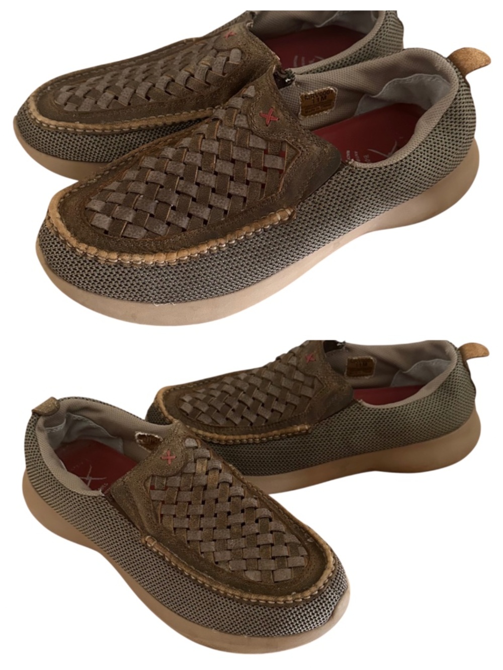 Twisted X Slip On Driving Shoes Mocs Loafers Sz 11 Basketweave Leather Brown